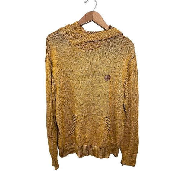 Parish Nation Hooded Sweater Men’s Large Cable Knit Kangaroo‎ Pocket Mustard - Picture 1 of 6